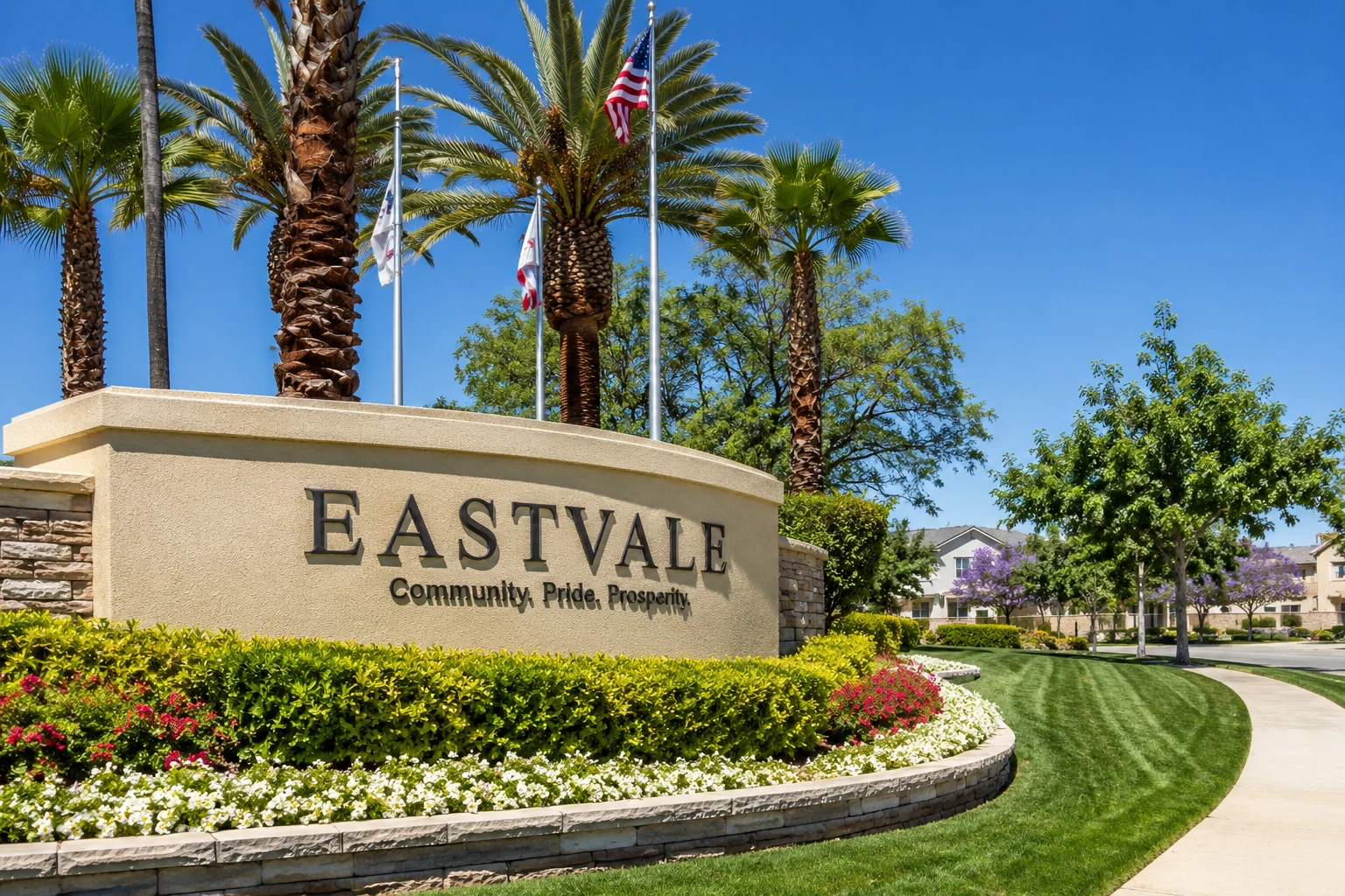 Eastvale CA city entrance sign reading Community Pride Prosperity — house cleaning and maid services in Eastvale 91752