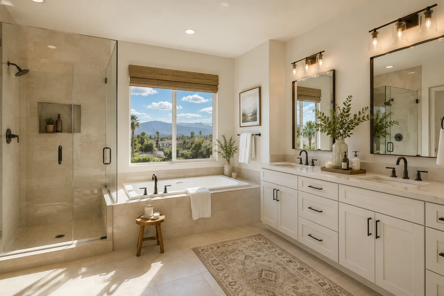 Sparkling clean bathroom serviced by Irene's European House Cleaning in Norco CA