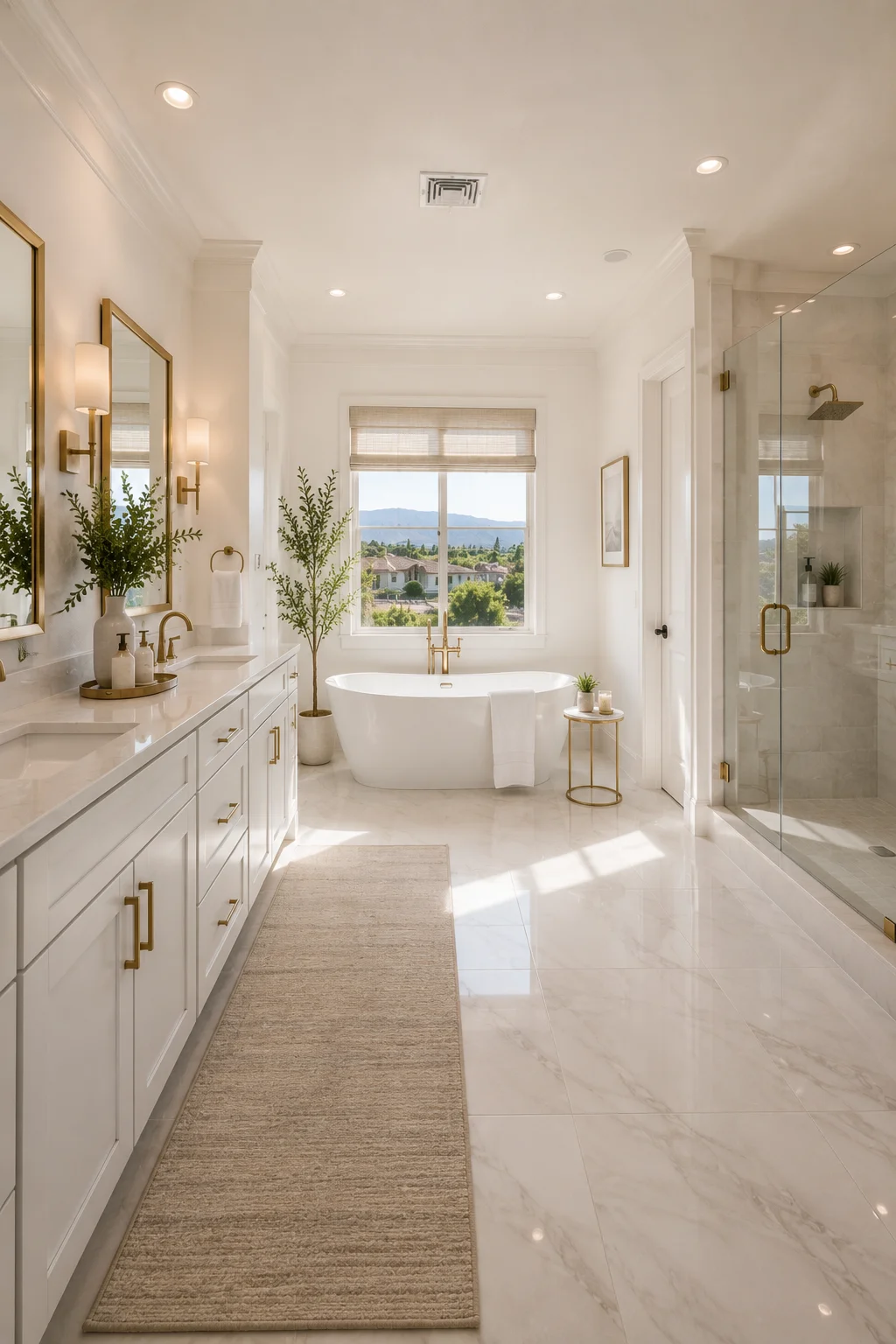 Sparkling clean bathroom with mountain views serviced by Irene's European House Cleaning in Temescal Valley CA