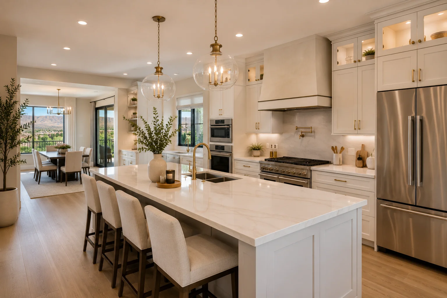 Spotless kitchen with mountain views cleaned by professional maid service in Temescal Valley CA